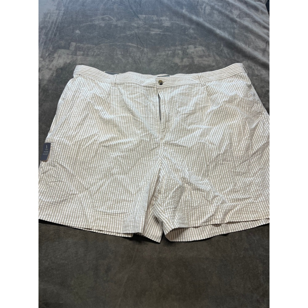 NWT Saddlebred Mens Seersucker Shorts Khaki White Cell Phone Pocket Size 48